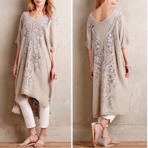 Anthropologie Knitted & Knotted Navan crochet caftan dress taupe/tan m/l